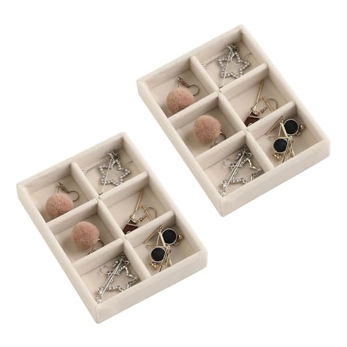 Frebeauty Small Jewelry Tray Set,Stackable Velvet Jewelry Organizer Tray,Mini Jewelry Drawer Organizer,Drawer Inserts,4.92...
