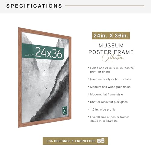 MCS Museum Poster Frame 24x36 Medium Oak, Vertical & Horizontal Wall Hanging Large Picture Frame for Photos, Posters & Art...