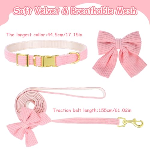 2pcs Dog Collar and Leash Set with Bowtie Cute Small Dog Collar Harness Leash Set Adjustable Breathable Soft Padded for Sm...