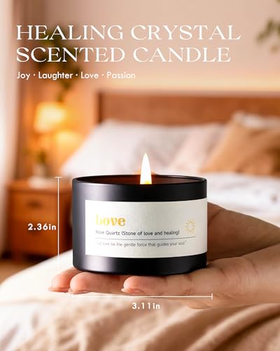 AOOVOO Crystal Energy Candles Set for Women - 4 Pack 26 oz Soy Wax Candles for Home Scented, 200 Hour Long Lasting Candle,...
