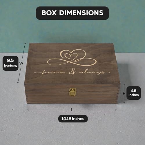 Rustic Wooden Memory Box – Medium Keepsake Storage Box with Double-Sided Engraving – “Forever & Always” Outside & “Every L...