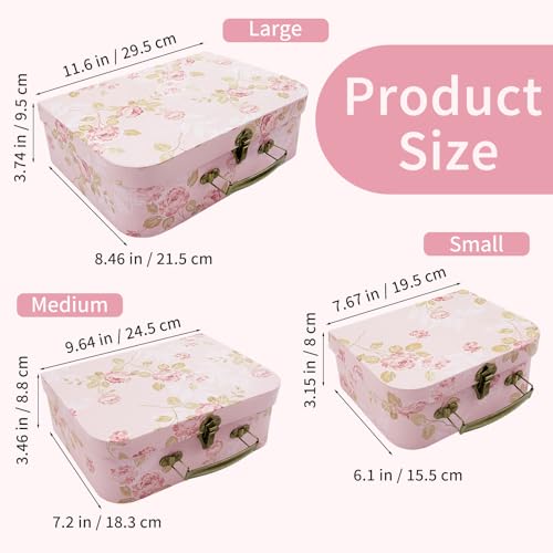 Cheardia 3 Pack Paperboard Suitcases Storage Box, Decorative Storage Boxes Gift Boxe With Lid, Stackable Cardboard Trunk f...