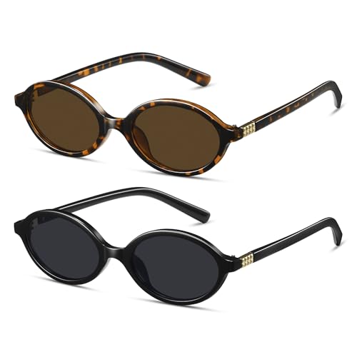 Colrea Sunglasses Womens, 2 Pack Retro Oval Sun Glasses Small Frame Vintage 90s Y2K Trendy, UV400 Protection CL1628