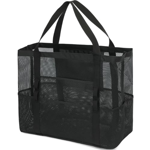 Fammart Mesh Beach Bag for Women, Large Beach Toy Pool Bag with Zipper Pocket, SandProof Cruise Essentials 2026 Family Travel
