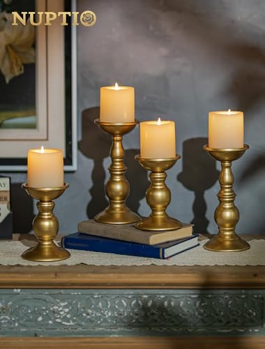 2 Pcs Gold Pillar Candle Holders, Gold Candlestick Most Ideal for 3" Pillar Candles, Gifts for Wedding, Party, Home, Spa, ...