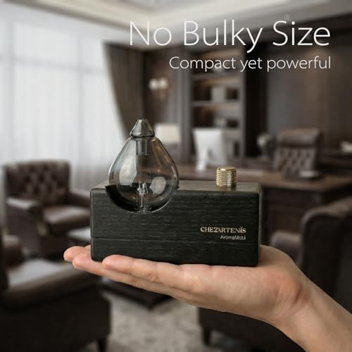 Black Obsidian Waterless Essential Oil Diffuser with Real Wood Base for Aromatherapy, Modern Smoky Glass Oil Diffuser, Cor...