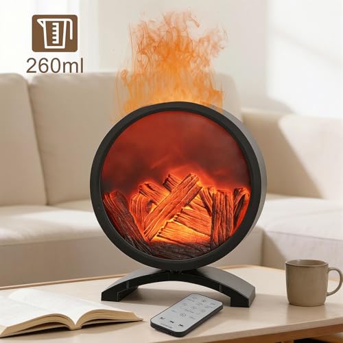 Fireplace Flame Oil Diffuser with Speaker & 260mL Fire Oil Diffuser,Essential Oil Diffuser 5 Color Fire Aroma Diffuser Aro...