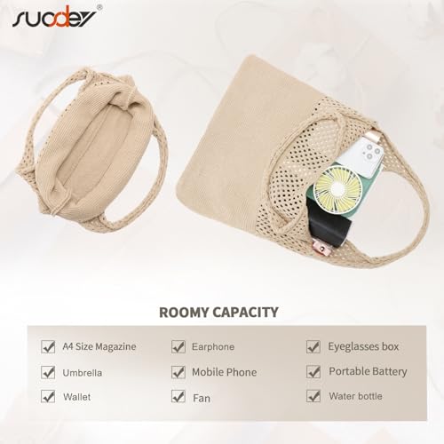 SUOSDEY Crochet Mesh Beach Tote Bag, Knit Summer Vacation Aesthetic Boho Tote Bag for Women