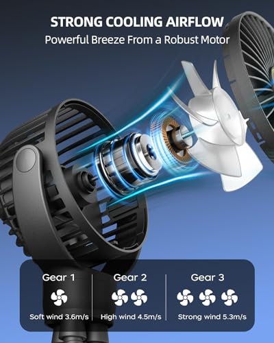 Portable Stroller Mini Fan, Small Rechargeable Personal Fan, Baby Travel Essentials for Wagon, Car Seat, Treadmill, Batter...