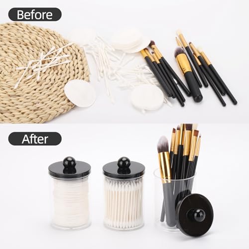 Tbestmax 10oz Qtips Holder - Bathroom Organizers and Storage Containers Plastic Apothecary Jar with Black Lids for Cotton ...