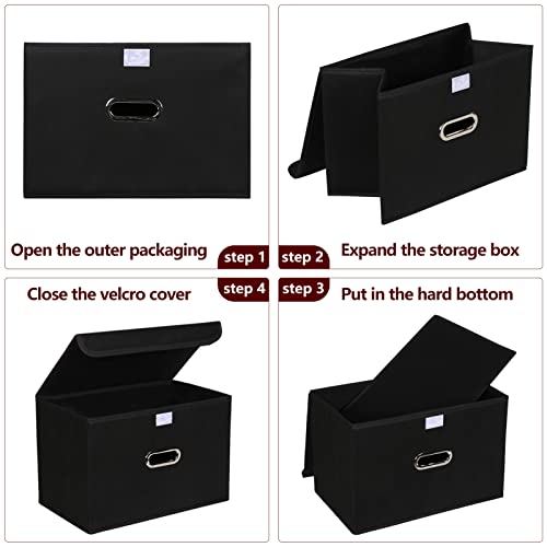 STOREONE Fabric Storage Cube Bins Foldable Organizer Container Collapsible Basket with Lids and Metal Handles, for Home, B...