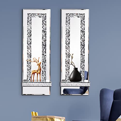 Aeveco Crystal Crush Diamond Mirrored Candle Sconces, Silver Wall Candle holder set of 2, Wall decorations for Living Roo...