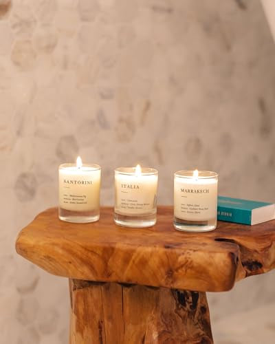 Brooklyn Candle Studio Mini Candle Gift Set – Set of 3 Hand-Poured 3 oz Soy Votive Candles (Earthy + Warm Santorini/Itali...