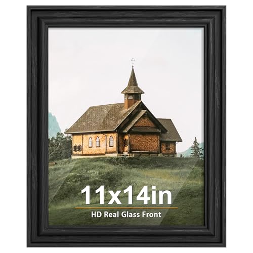 PEALSN 11x14 Picture Frame with Real Glass Front and Black Backboard, Wall Gallery Photo Frames for Wall Mounting or Table...