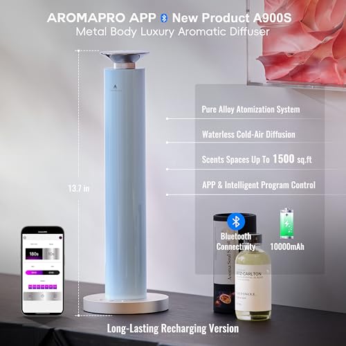 Wireless Rechargeable Hotel Scent Diffuser Starter Kit - Alloy Atomization System,Waterless Oil Diffuser, 1500 Sq Ft Cover...