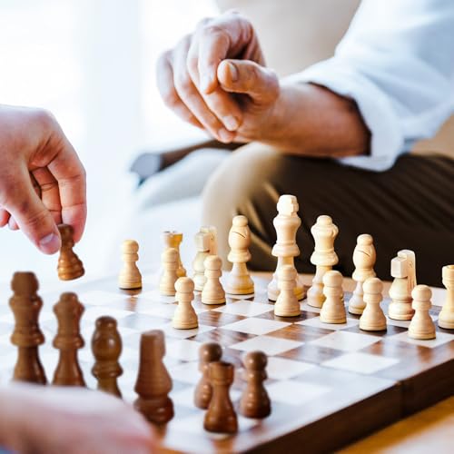 Sumind 80 Pieces Wooden Checkers Pieces 2 in 1 Handcrafted Chess with Drawstring Storage Pouch Wooden Chess Game Set Board...