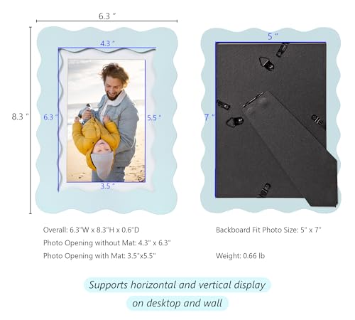NWDCLF 5x7 Cute Picture Frame, Wavy Curved Photo Frame with 4x6 Mat and Real Glass, Unique Funky Frame for Table and Wall ...