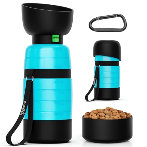 Pecute Upgraded 22 oz Dog Water Bottle with 5 oz Food Container, Portable Dog Travel Water Bottle Dispenser, Leakproof, BP...