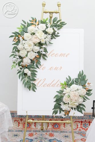 Odouzy Pack of 2 Wedding Arch Decorations Artificial Hanging Flowers Floral Swag for Wedding Welcome Sign Backdrop Balloon...