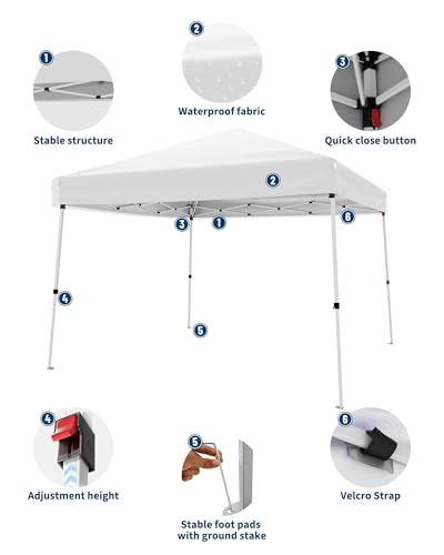 10x10ft Pop Up Canopy Tent with Slant Legs – Outdoor Instant Gazebo Shelter, UV-Resistant Waterproof Cover, Adjustable Hei...