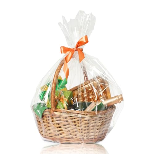 WIKDAY Cellophane Wrap for Gift Baskets 5 PCS 18x30 Inches Large Clear Cello Gift Bags with Ties Plastic for Gift Giving, ...