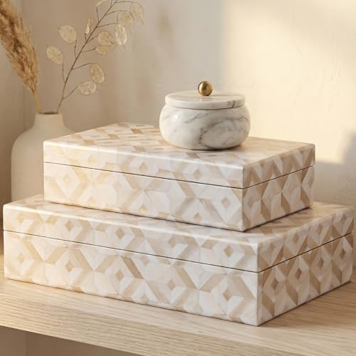 ZICOTO Decorative Storage Boxes with Lids - Set of 2 Beautiful Organizer Bins for Your Bookshelf Home Decor - Safely Store...