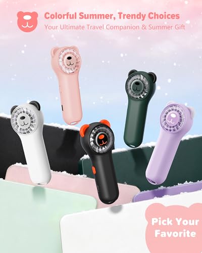 Funaudio Mini Handheld Fan with Bear Ears, Small Portable Fan, Lightweight Personal Fan, 4 Speeds, USB-C Rechargeable Pock...