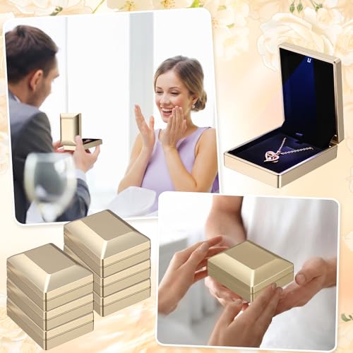Landical 10 Pcs Pendant Necklace Box with LED Light Velvet Necklace Case for Pendant Bracelet Ring Earring, Jewelry Storag...