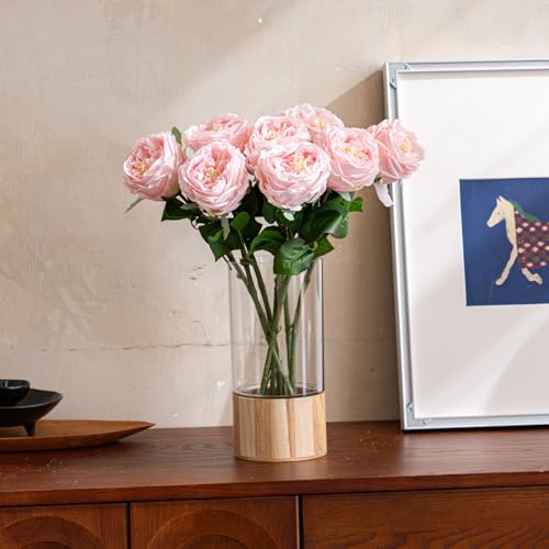 Yonza Soft Touch Artificial Roses and Peonies, 4 Stems Faux Latex Flowers for Vase, Home Wedding Decor - Lifelike Pink Fak...