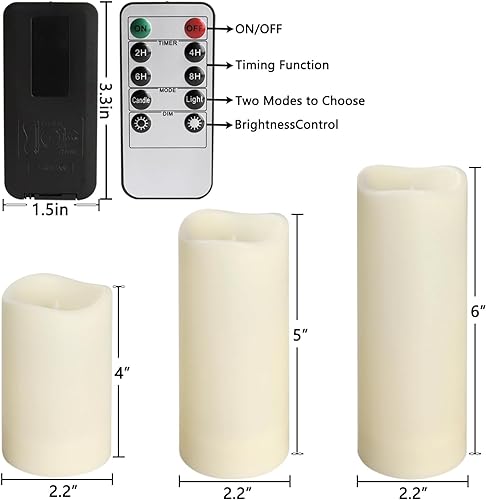 YOROXRG Set of 24 Waterproof Outdoor Flameless Candles, LED Candles with 4 Remote and Timer,(H 4" 5" 6" x D 2.2"),for Chri...