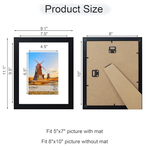 ccdcc 8x10 Picture Frame Set of 4, 8 x 10 Wood Photo Frames with Mat for 5x7, Wooden Frame with Real Glass Cover for Wall ...