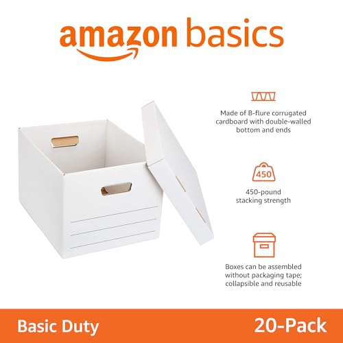 Amazon Basics Storage/Filing Boxes with Lift-Off Lid, Letter/Legal Size, Collapsible, Tape-Free Assembly, White, 16.2" L x...