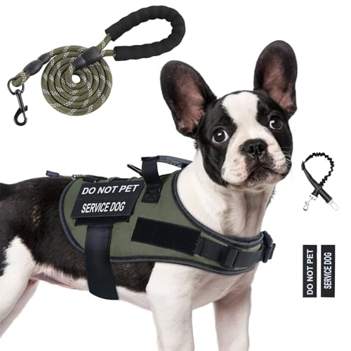 No Pull Dog Harness Small Medium Sized Dog, Service Dog Harness and Leash Set with 4 Patches, Adjustable Easy Walk Dogs Ha...