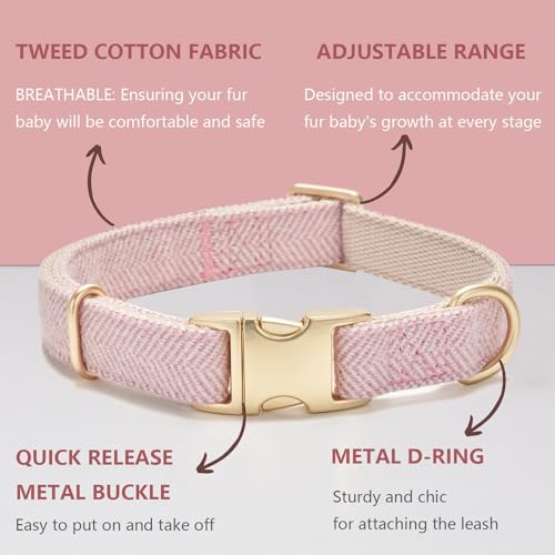 Ewinoom Soft Dog Collar and Leash Set Adjustable Woven Tweed Dog Collars with Metal Buckle and Lead for Small Medium Large...