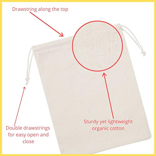 DR Cotton Muslin Drawstring Bags (5x7 Inch - 12-Pack) 100% Natural Unbleached Thick Cotton Bag for Gifts, Favors, Jewelry,...