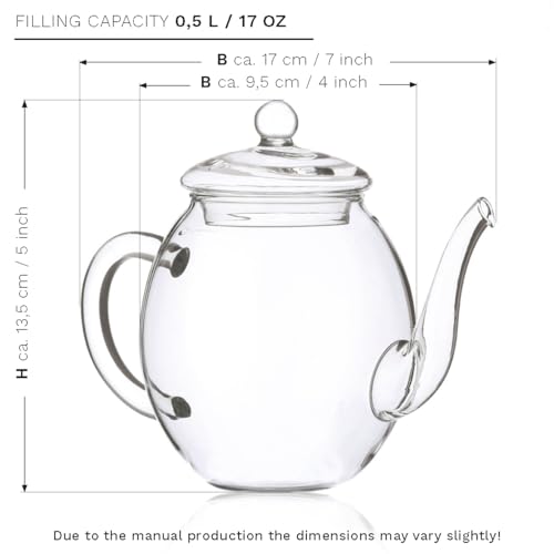 Creano Blooming Tea Gift Set with Glass Teapot 17oz (500ml) - Green Tea Fruity Flavoured Tea Flowers in 6 Varieties - Flow...