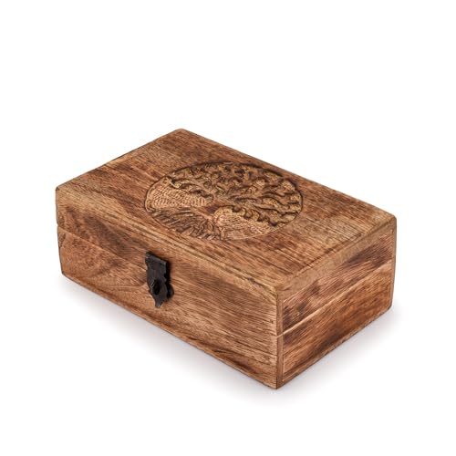 Samhita Handmade Mango Wood Tree of Life Engraving Beautifully Keepsake Box Jewellery Organiser Unique Gift Ideas for Men...