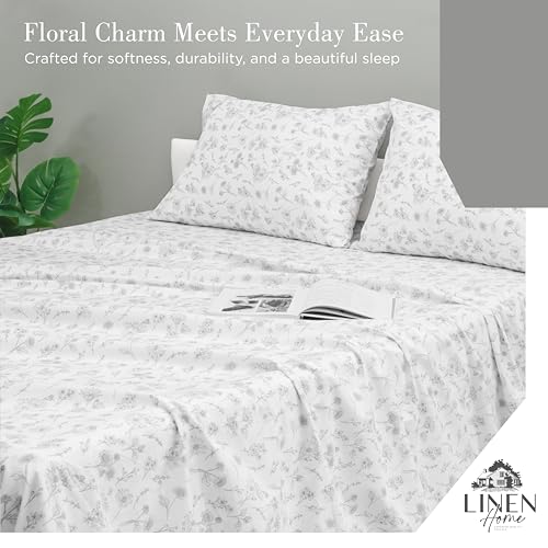 Linen Home 100% Cotton Printed Percale Sheets California King Size, Deep Pocket, 4 Pieces Set - 1 Flat, 1 Deep Pocket Fitt...
