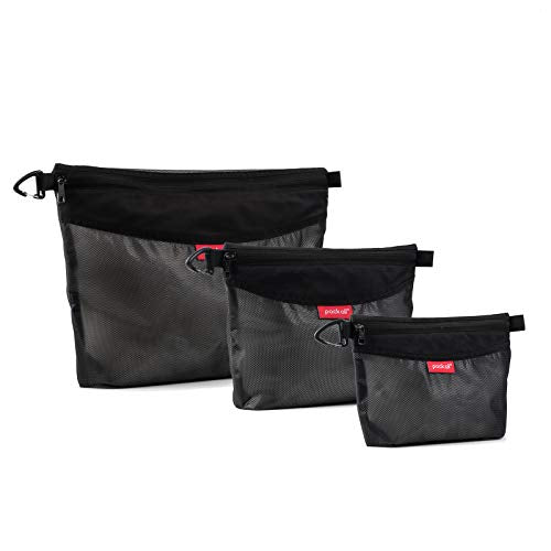 pack all 3 Pcs Water-resistant Material Zipper Pouch Set, Mesh Zipper Bags for Storage, Travel, Office (Black)