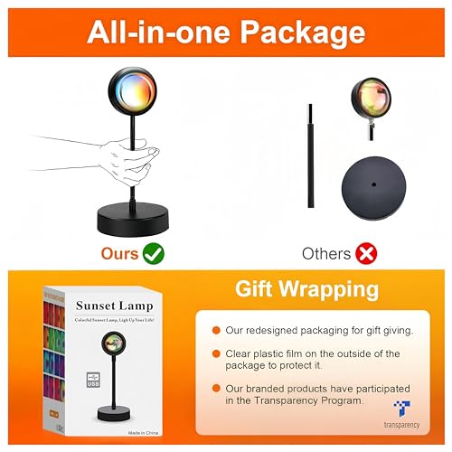 JIMEI Sunset Lamp Projector Led Lights for Bedroom Night Light RGB Lights Sun Sunlight Sunrise Lamp 10w 360° Rotation Mood...