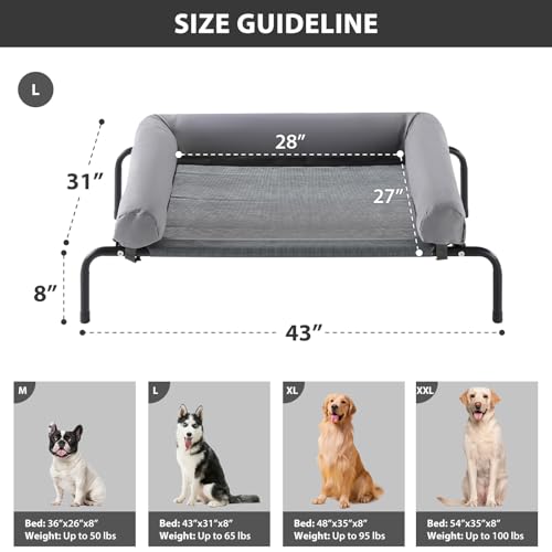 RRPETHOME Large Elevated Cooling Dog Bed 43 x 31 x 8 Inch, Raised Dog Cot Beds for Large Dogs,Elevated Outdoor Pet Bed,Che...