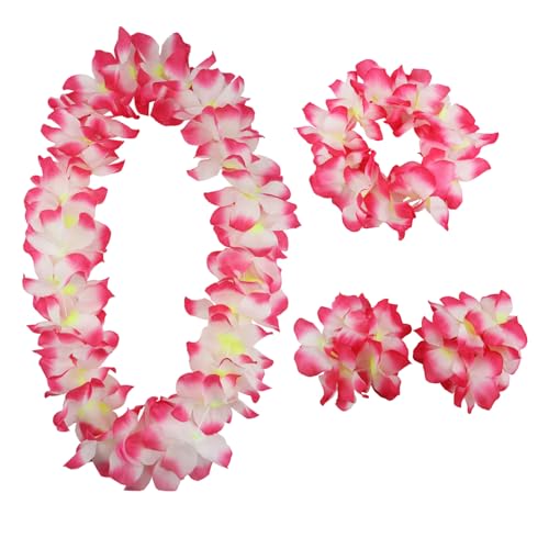 Aacehlh Hawaiian Leis Set,Hawaiian Luau Flower Leis Necklace Headband Bracelets Set,Essential Party Decorations for Birthd...