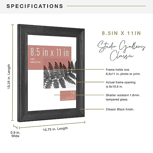 MCS Studio Gallery Classic 8.5x11 Picture Frame Black Woodgrain, Vertical & Horizontal Wall Hanging Large Picture Frame fo...