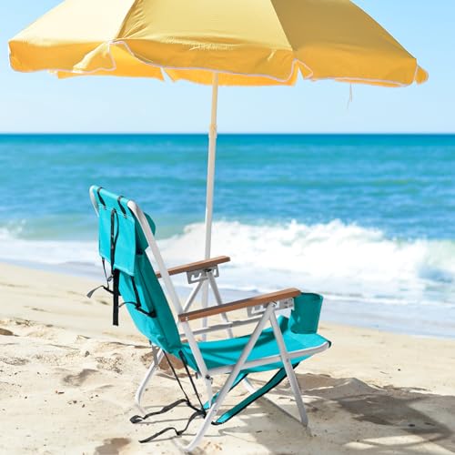 VINGLI Backpack Beach Chair for Adults, Portable Lightweight Reclining Beach Chair with Headrest & Cup Holder, Heavy Duty ...
