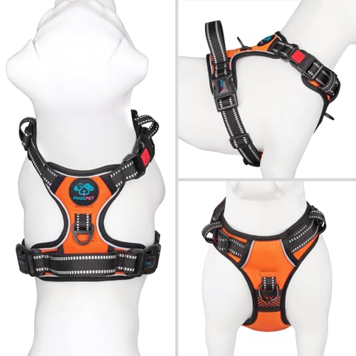 PHOEPET No Pull Dog Harness Medium Reflective Front Clip Vest with Handle,Adjustable 2 Metal Rings 3 Buckles,[Easy to Put ...