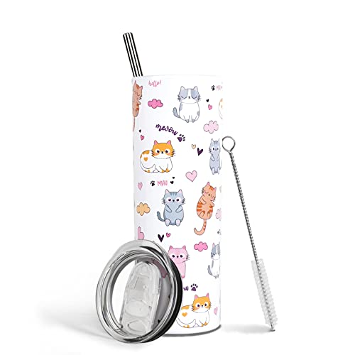Heqianco Cat Lover Gifts For Women Cat Mom Gift Pussy Gifts For Girls Tumbler With Lid And Straw 20oz Stainless Steel Skin...