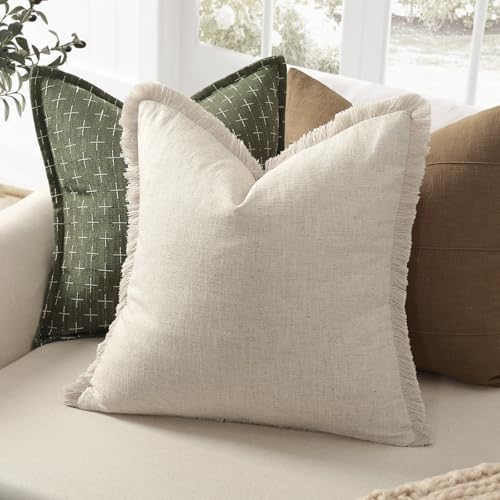 ZWJD Pillow Covers 20x20 Set of 2 Throw Pillow Covers with Fringe Chic Cotton Euro Shams Square Cushion Covers for Couch S...
