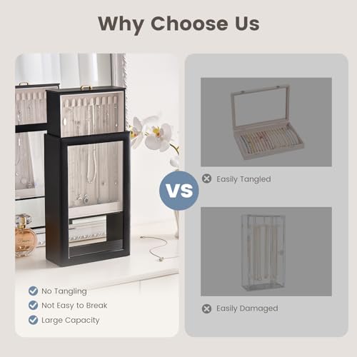 Lolalet Upgraded Double-Sided Hanging Necklace Organizer Box, Jewelry Display Case with Double-Sided Clear Window for Neck...
