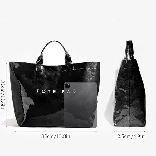 Lushandy PVC Tote Bag Women's Letters Print Hobo Handbag 14L Waterproof Plastic Tote Purse for Work, Beach, Shopping