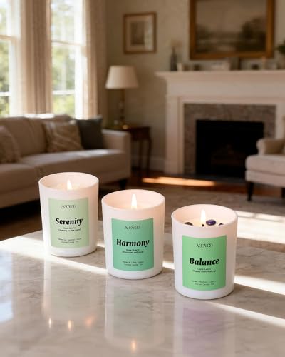 AOOVOO Calm Candles Set for Women - 4 Pack Candles for Home Scented, 28 oz 200 Hour Burn, Aromatherapy Candle with Crystal...